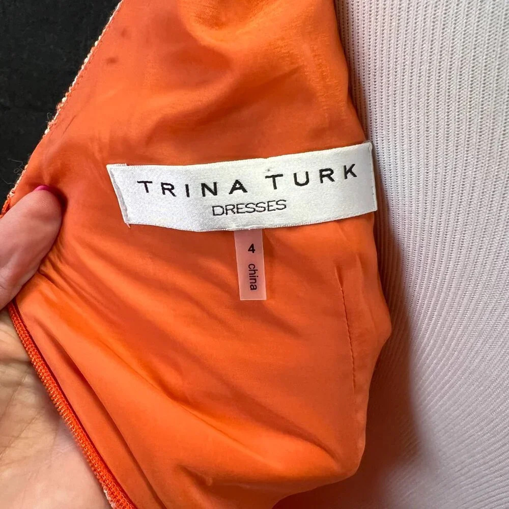 TRINA TURK Shift Dress Clementine Orange Linen Blend Embellished 4 - Picture 4 of 9